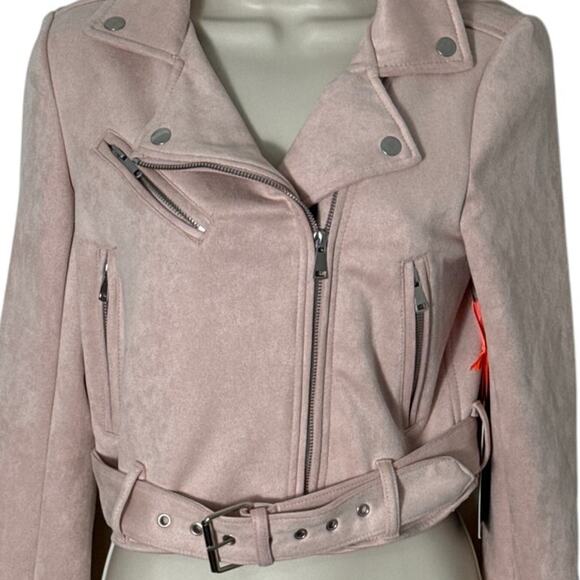 NWT Black Label by C'est Toi Faux Suede Moto Jacket Blush Pink Size S - Picture 10 of 11